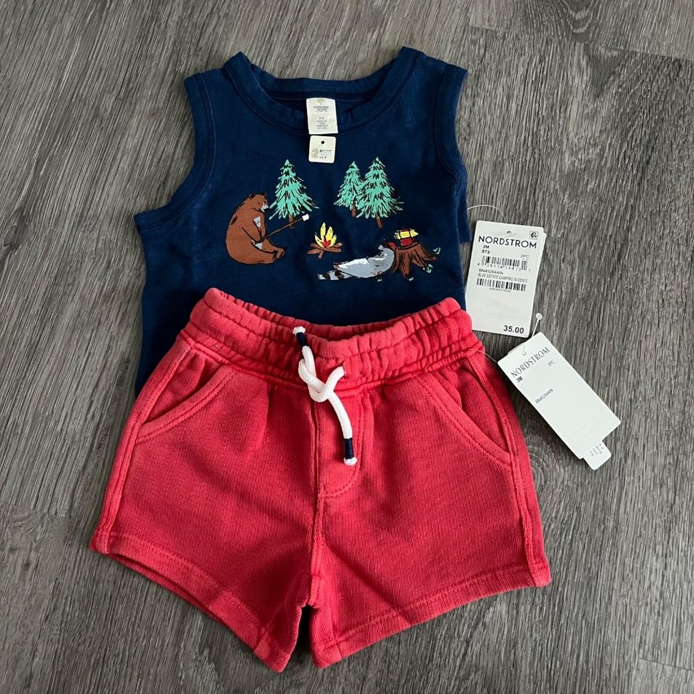 NWT Tucker + Tate Blue Estate Camping Buddies Tank & Short 2 Piece Set 3M